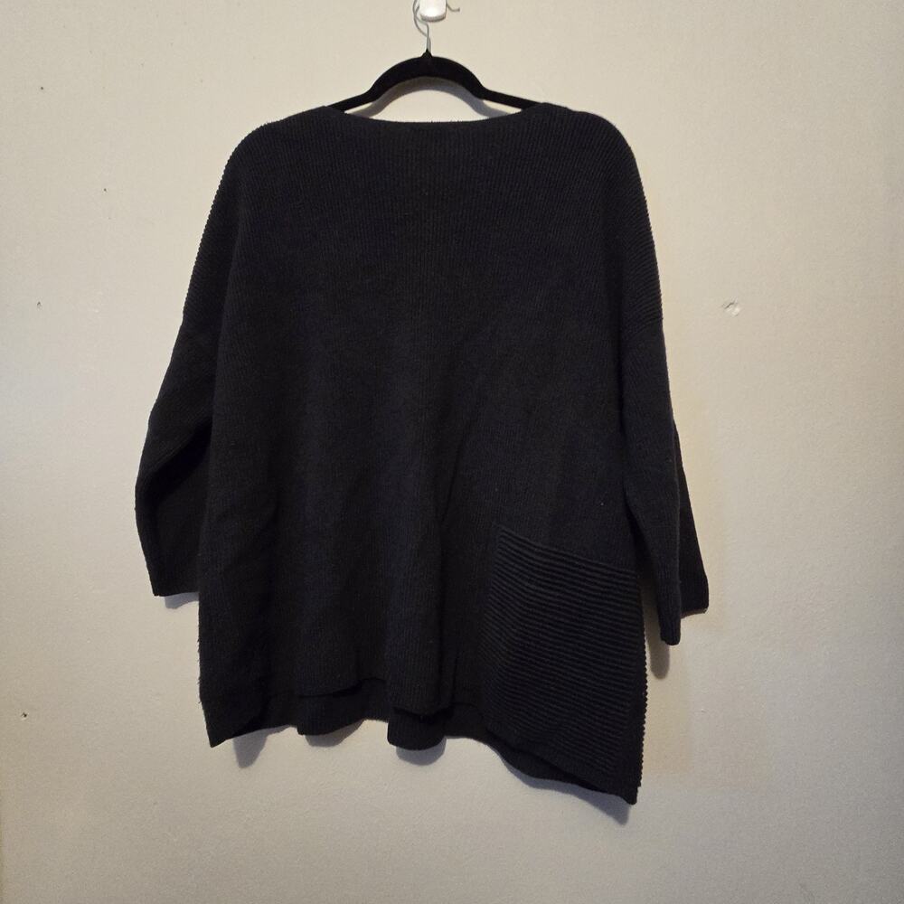 Lafayette 148 Ribbed Knit‎ Dolman Sweater Womens LG Navy Wool Pocket Lagenlook - Picture 6 of 11